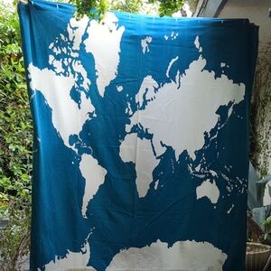 World Map Tapestry/Shower Curtain in Teal and White